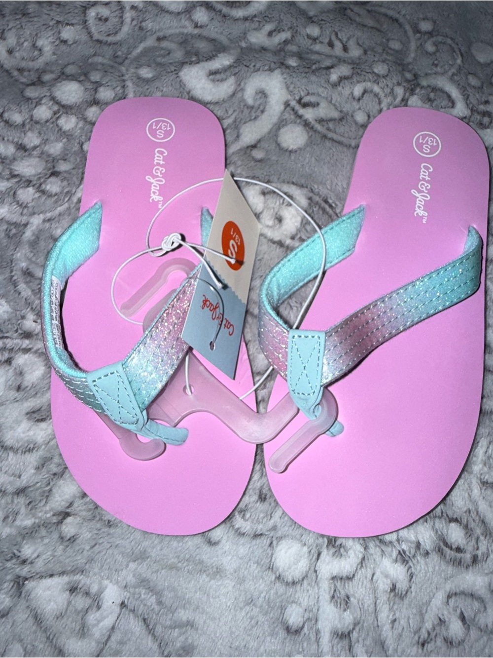 Cat & Jack Pink and Aqua Glitter Strap Girls' Sandals